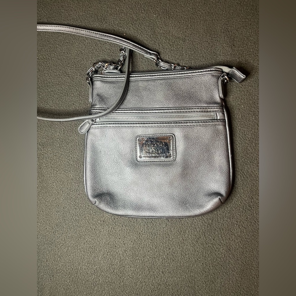 Nicole Miller Silver Crossbody Purse Small Zip Bag